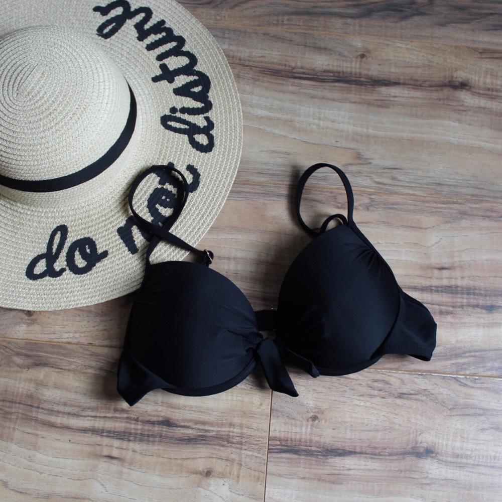 Tahiti black bow front bikini top